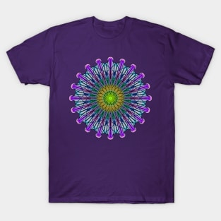 Vector Art Circle Pattern In Lime Purple Blue T-Shirt